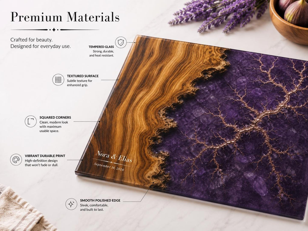 Personalized Cutting Board, Purple Geode Chopping Board, Wedding Gift Idea