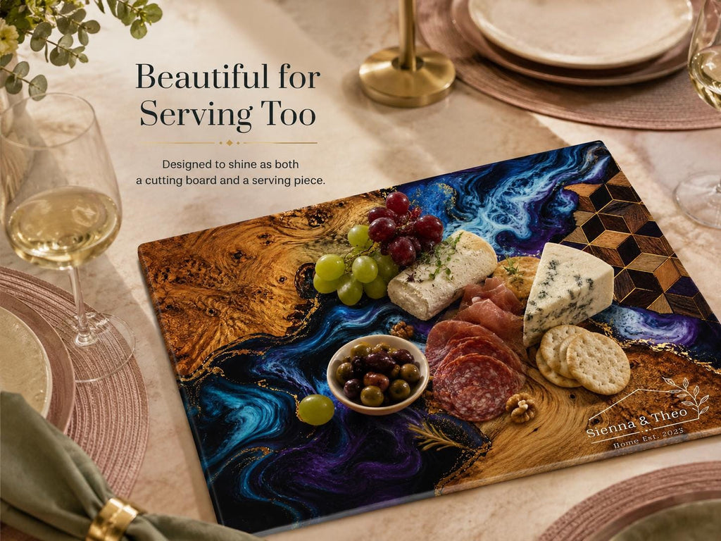 Personalized Glass Cutting Board: Floral Design - Rustic Wood Style