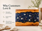 Personalized Glass Cutting Board: Blue Resin Look with Gold Accents