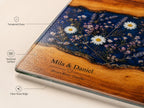 Personalized Glass Cutting Board: Blue Resin Look with Gold Accents