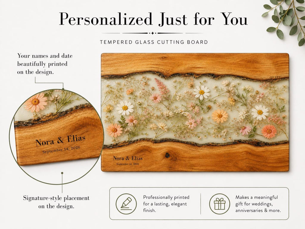 Personalized Cutting Board, Ivory Floral Cheese Board, Wedding Gift Idea