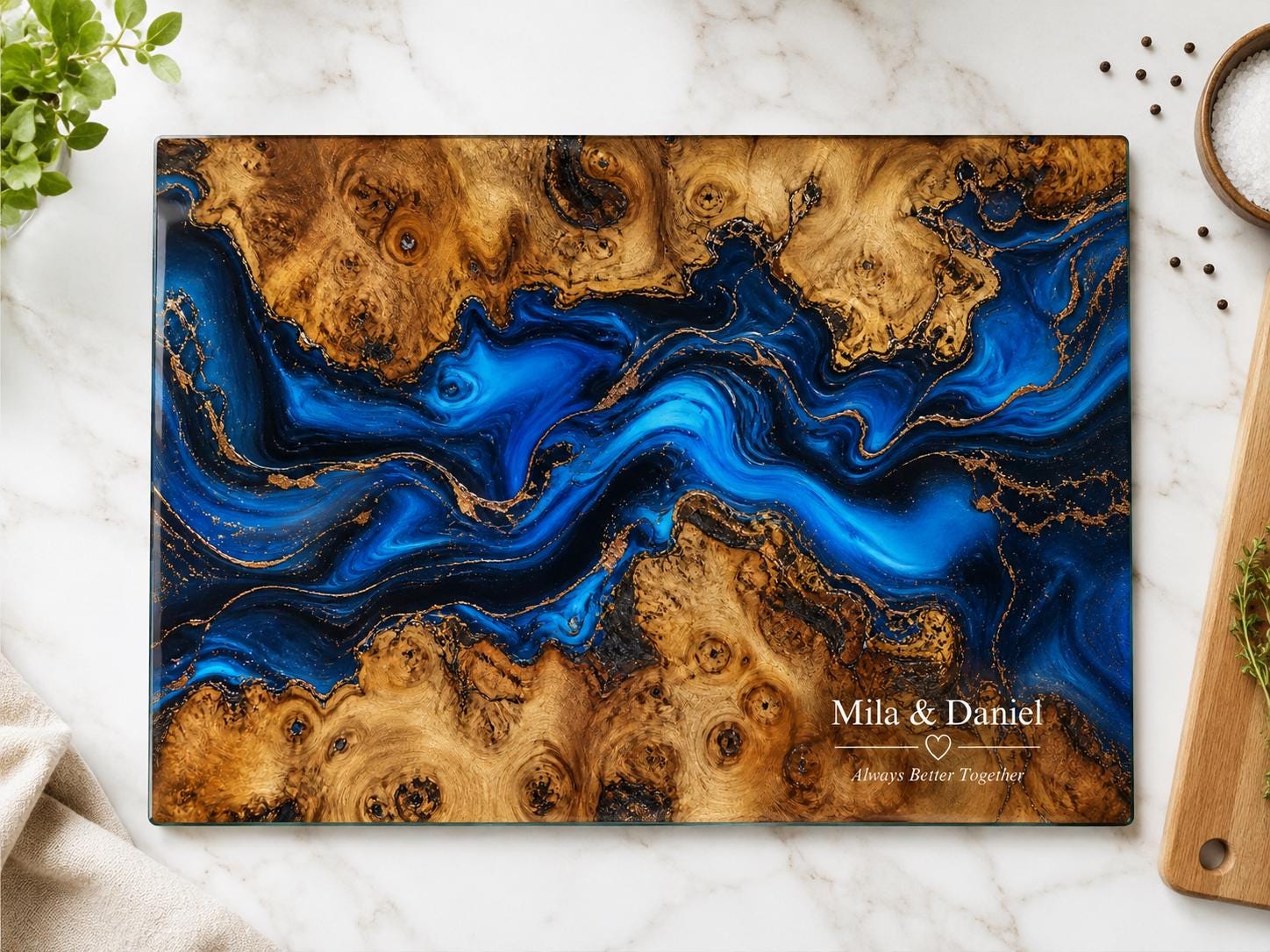 Blue Cutting Board, Personalized Charcuterie Board, Custom Kitchen Gift for Couple