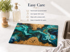 Personalized Glass Cutting Board - Blue Resin Style with Gold Details