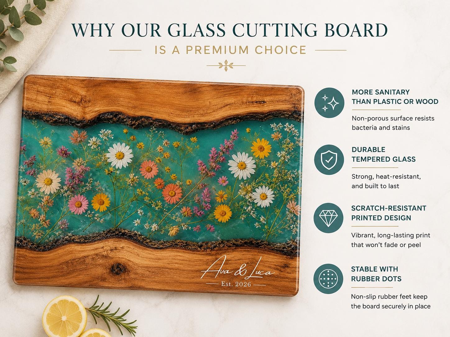 Personalized Cutting Board, Wildflower Chopping Board, Floral Kitchen Gift