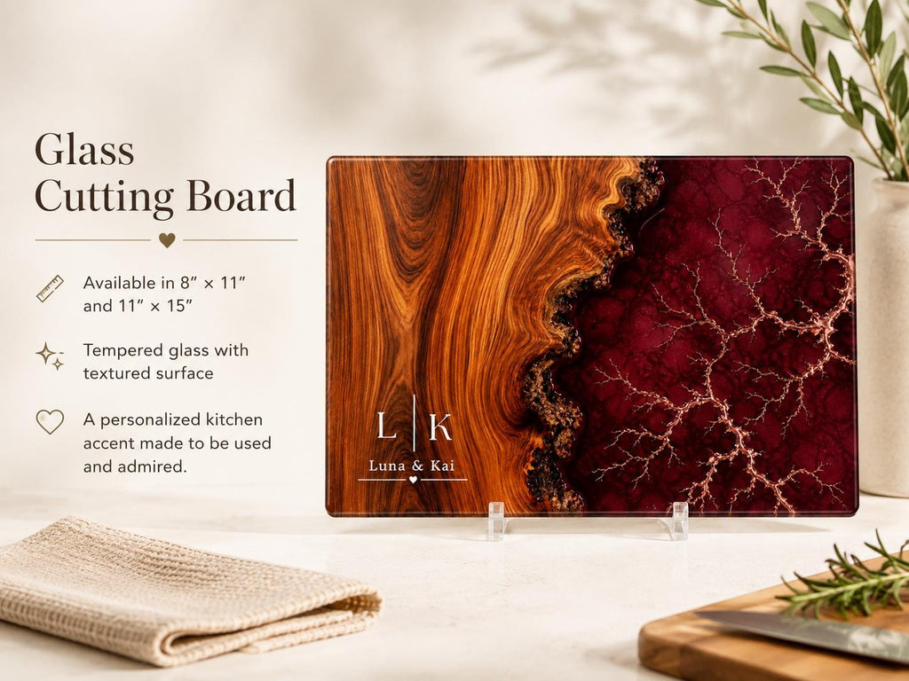 Purple Geode Glass Cutting Board - Personalized with Couple Names