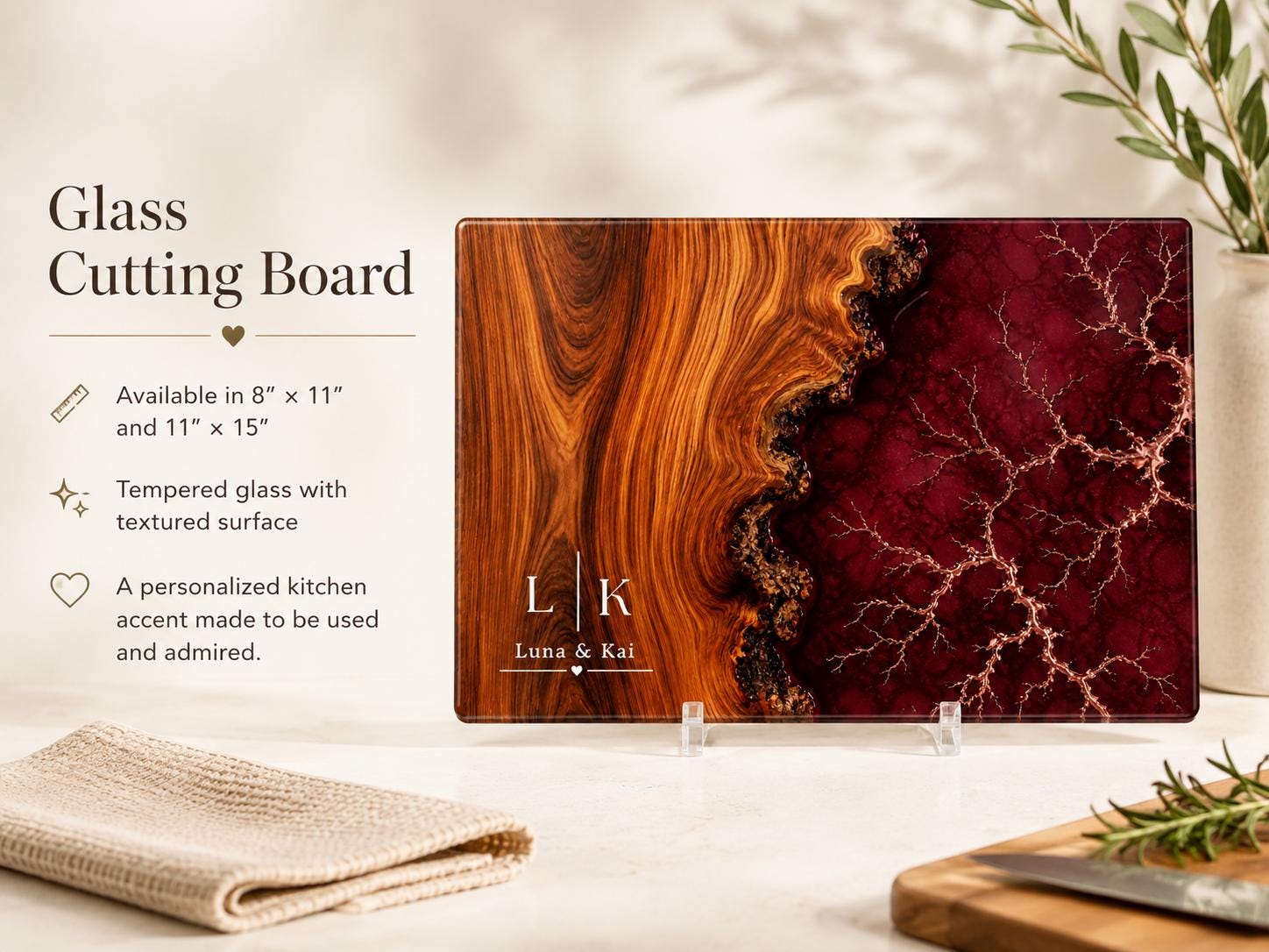 Purple Geode Glass Cutting Board - Personalized with Couple Names
