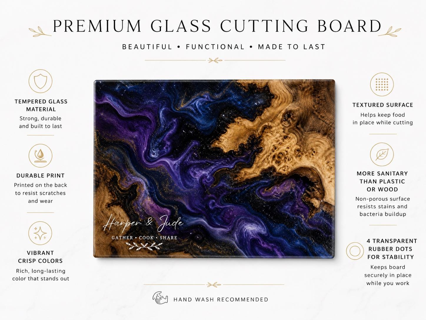 Glass Cutting Board: Personalized Blue Resin Style (Wedding or Housewarming)