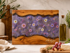 Glass Charcuterie Board - Custom Names, Blue and Wood Grain Design