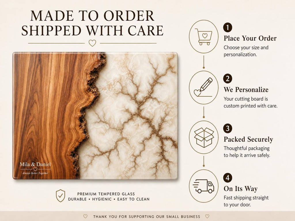 Custom Glass Cutting Board - Purple Geode Design with Gold Accents