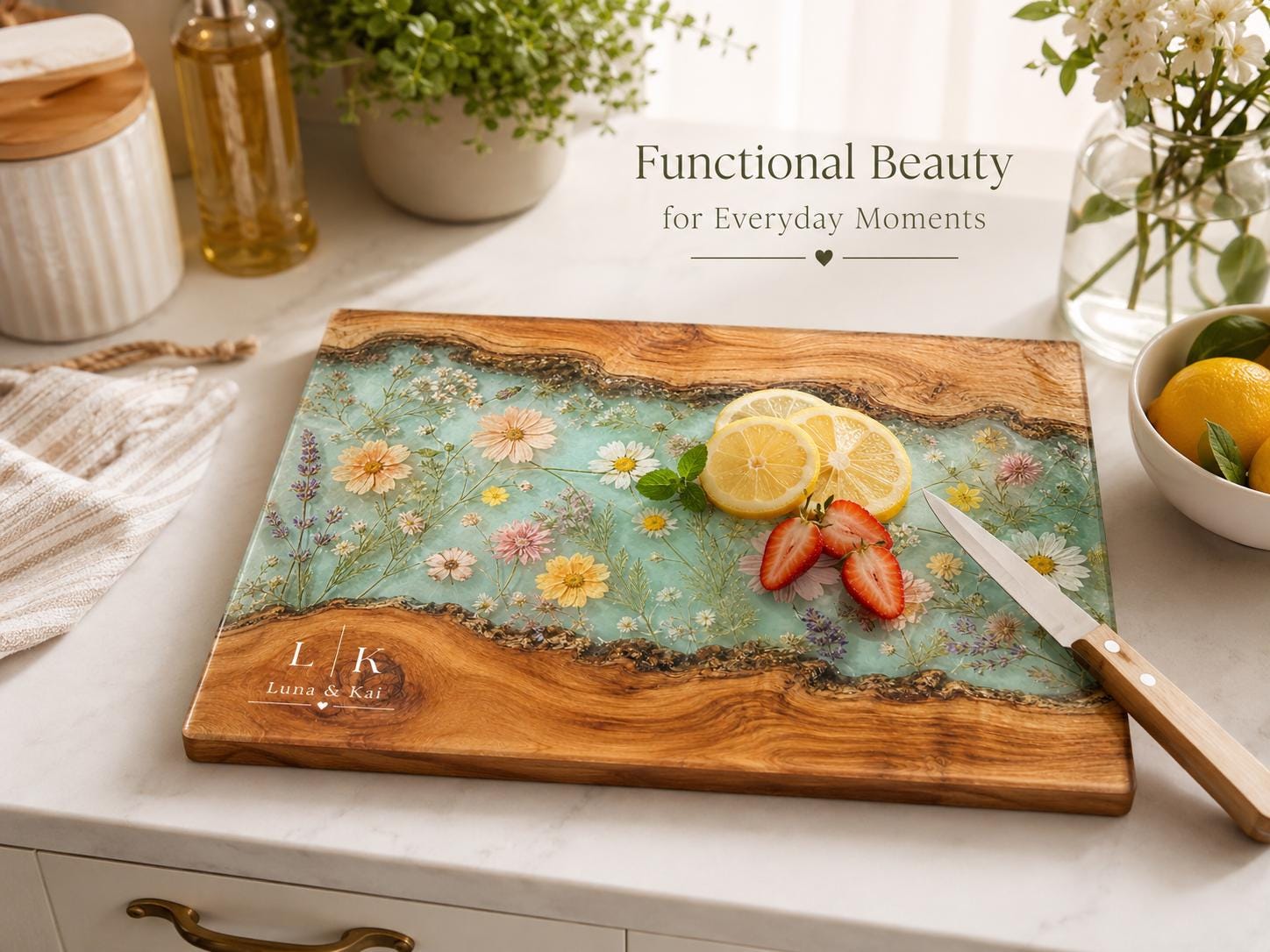 Personalized Charcuterie Board, Monogram Floral Cutting Board, Couple Gift