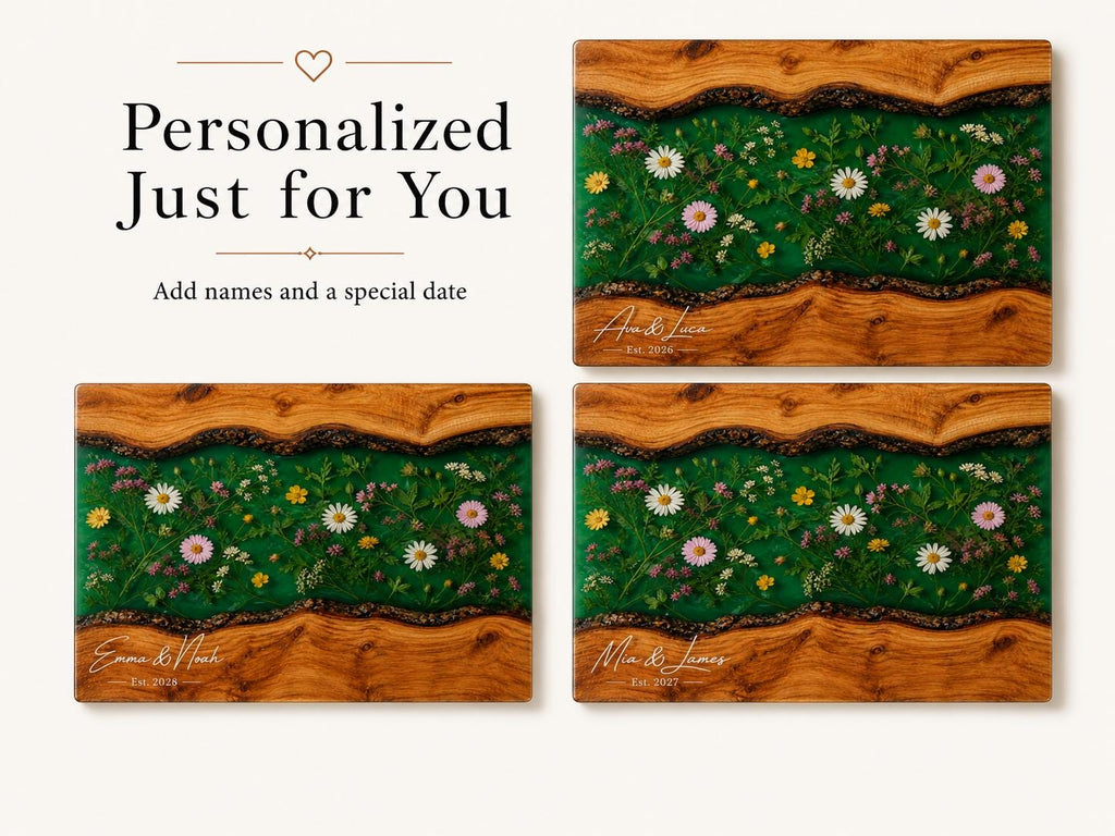 Custom Cutting Board: Blue Resin Style - Personalized Names