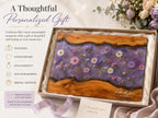 Glass Charcuterie Board - Custom Names, Blue and Wood Grain Design