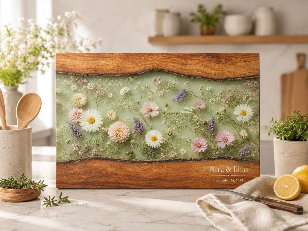 Personalized Cutting Board, Sage Floral Chopping Board, Housewarming Gift