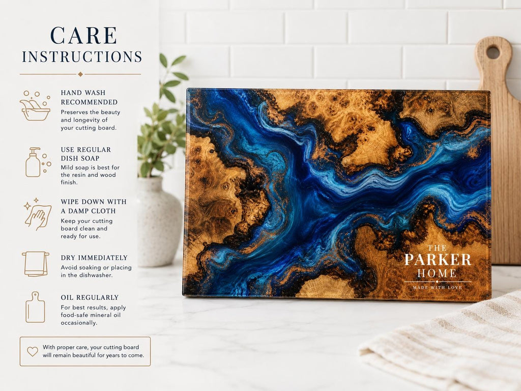 Custom Cutting Board: Blue Resin Look - Personalized Couple Names