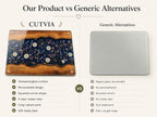 Personalized Glass Cutting Board: Blue Resin Look with Gold Accents