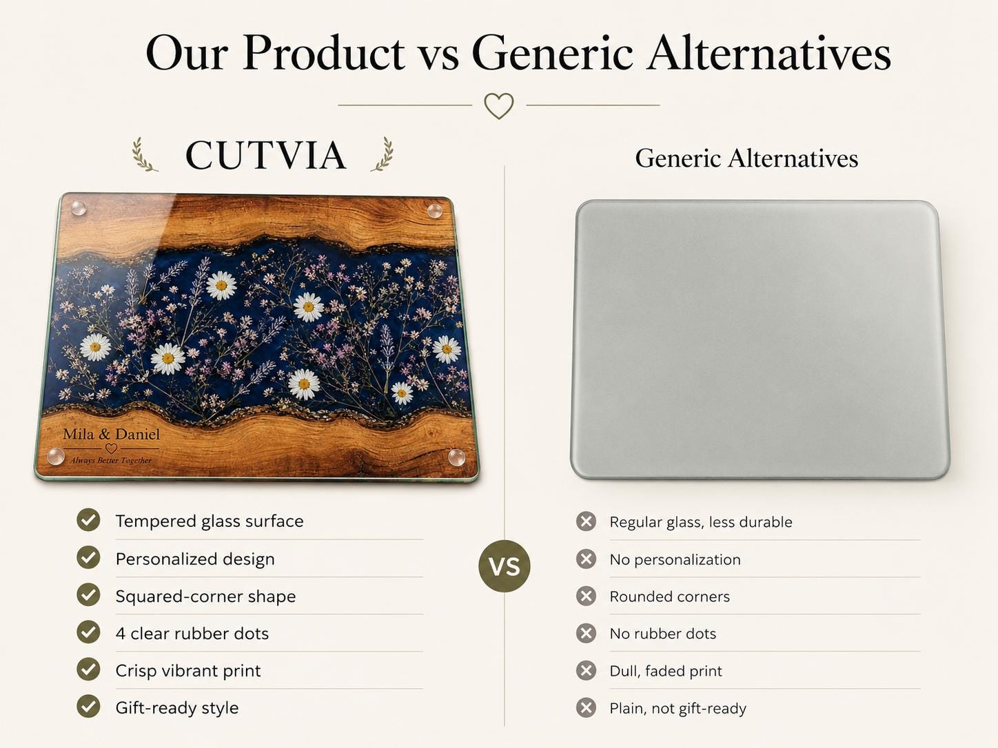 Personalized Glass Cutting Board: Blue Resin Look with Gold Accents