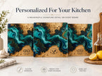 Personalized Glass Cutting Board - Blue Resin Style with Gold Details