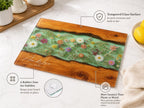 Custom Chopping Board with Names, Mint Floral Glass Cutting Board, Personalized Kitchen Gift