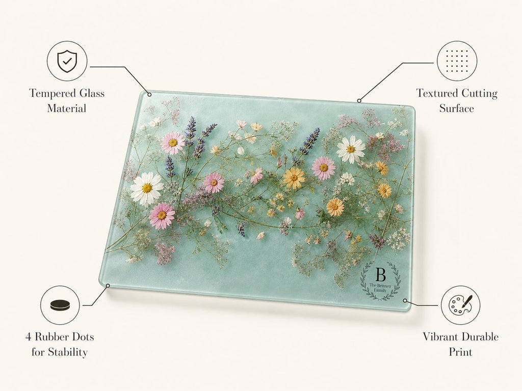 Personalized Glass Cutting Board: Blue Resin Look with Gold Accents