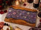 Glass Charcuterie Board - Custom Names, Blue and Wood Grain Design