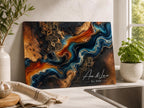 Personalized Glass Charcuterie Board, Dark Teal Geode Serving Board, Custom Couple Name Cutting Board, Wedding Gift