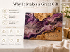 Personalized Glass Cutting Board, Purple Geode Kitchen Decor, Custom Couple Name Board, Wedding or Anniversary Gift