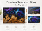 Custom Glass Cutting Board: Purple Geode Style - Personalized Names