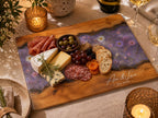 Glass Charcuterie Board - Custom Names, Blue and Wood Grain Design