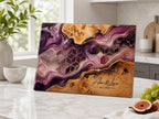 Personalized Glass Cutting Board, Purple Geode Kitchen Decor, Custom Couple Name Board, Wedding or Anniversary Gift