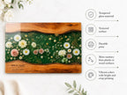 Personalized Floral Cutting Board, Green Daisy Glass Board, Custom Couple Kitchen Gift