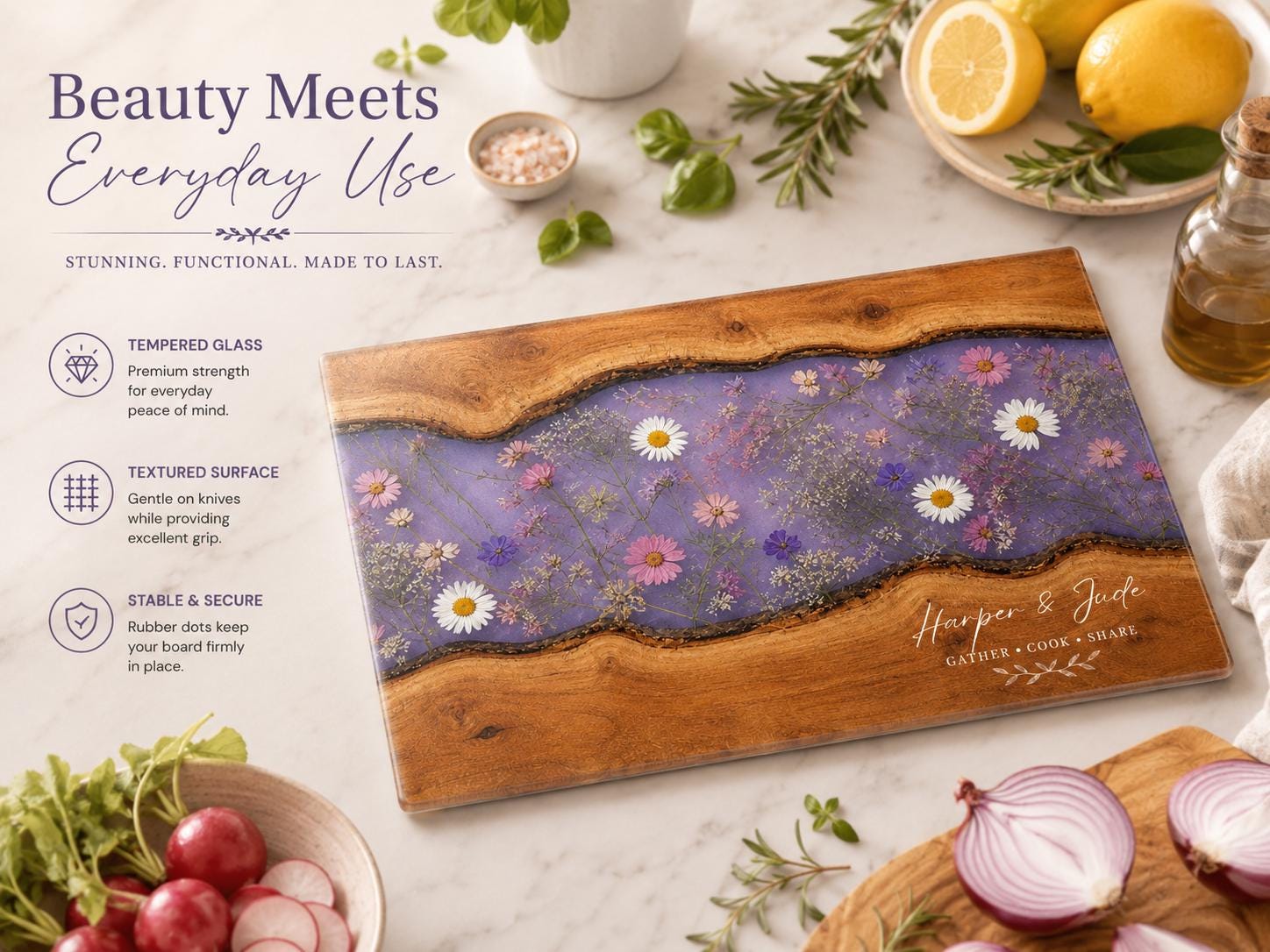 Custom Cutting Board: Blue Resin Style - Tempered Glass, Personalized