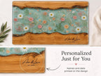 Personalized Glass Cutting Board: Blue Resin Look with Gold Accents