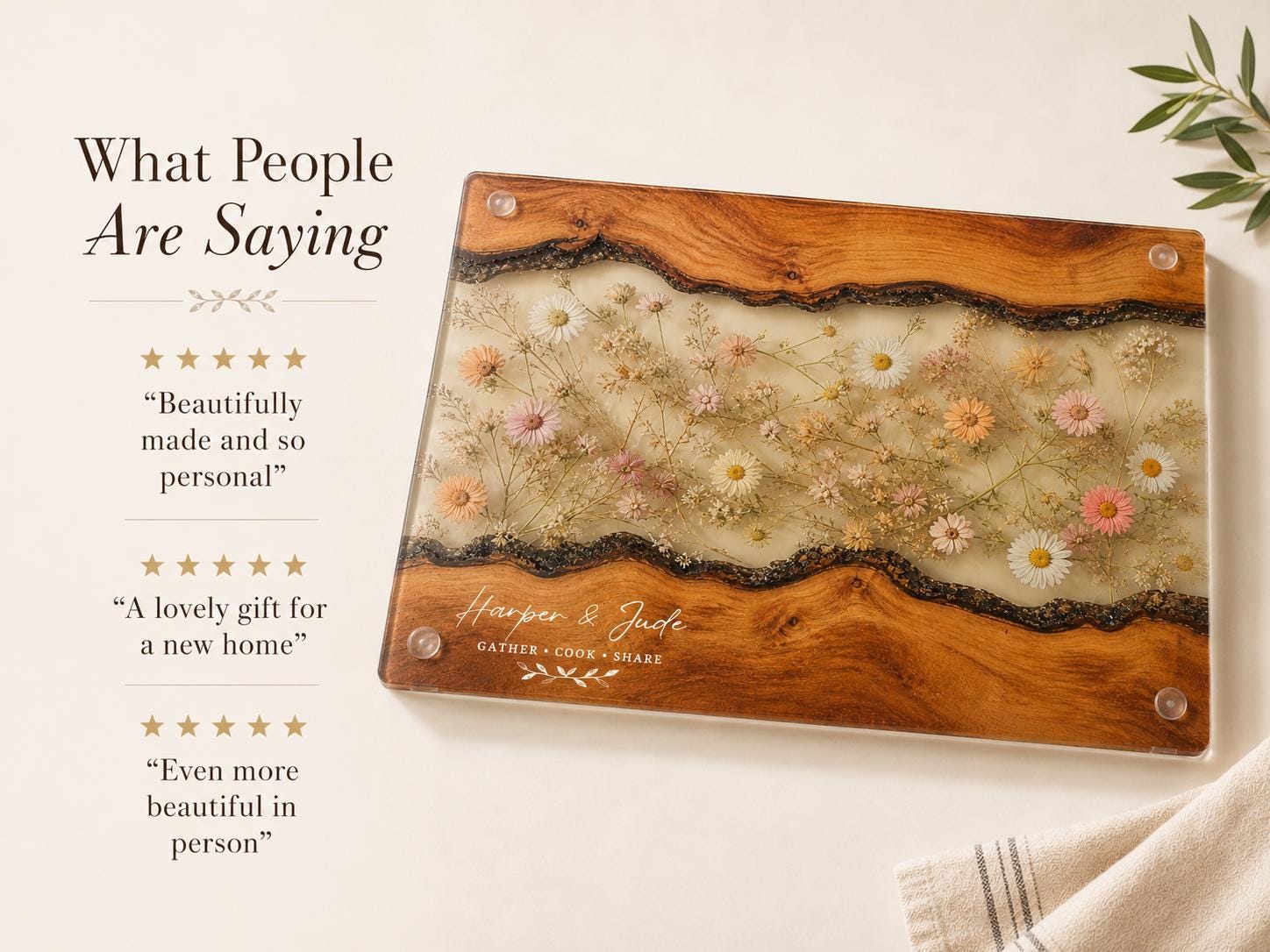 Couples Personalized Cutting Board, Blue Resin and Wood Grain (Custom Names)
