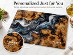 Personalized Glass Cutting Board: Blue Resin Look with Gold Accents