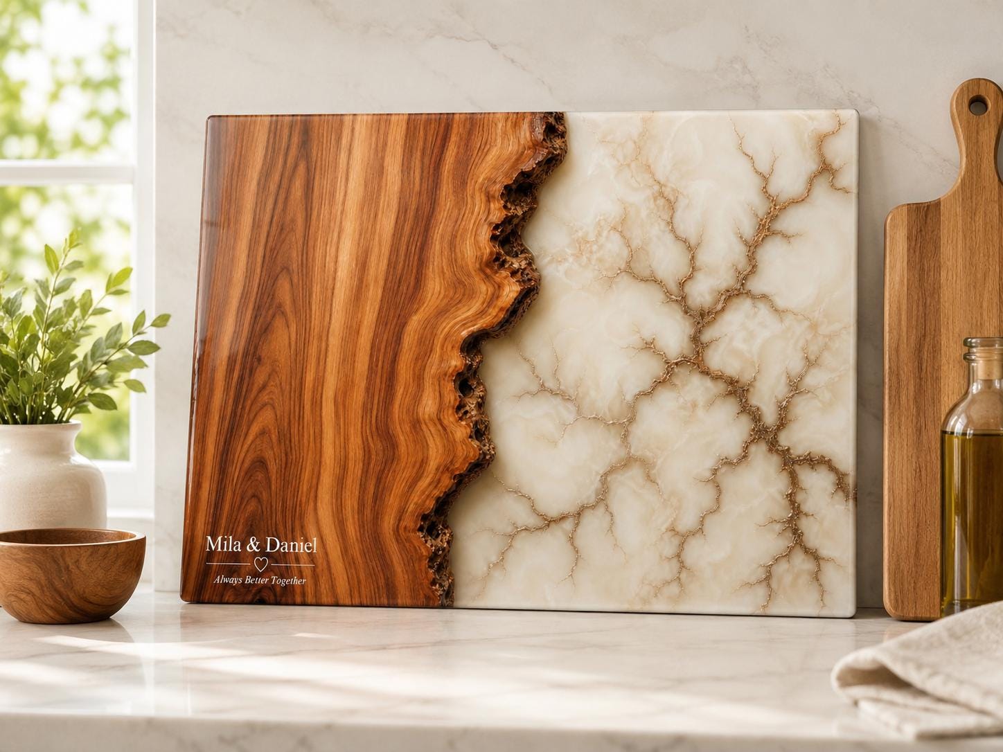 Custom Glass Cutting Board - Purple Geode Design with Gold Accents
