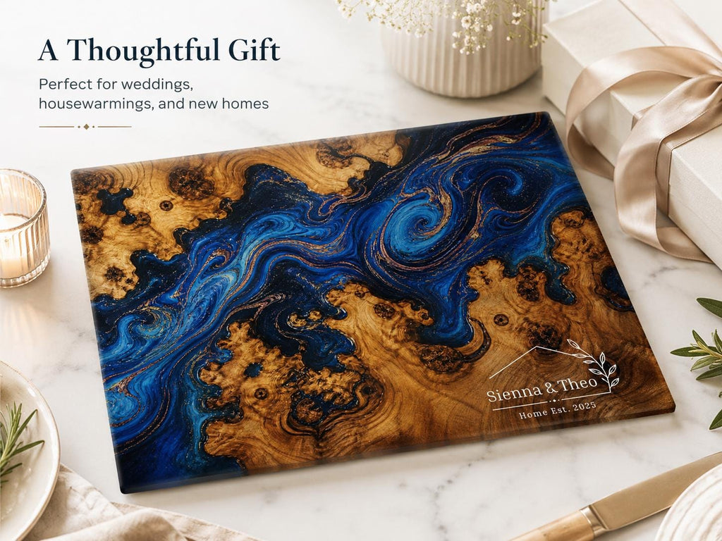 Glass Cutting Board: Personalized Purple Geode Art (Wedding or Housewarming)