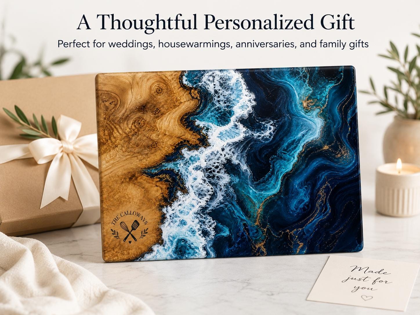 Personalized Glass Cutting Board: Purple Geode Design with Names