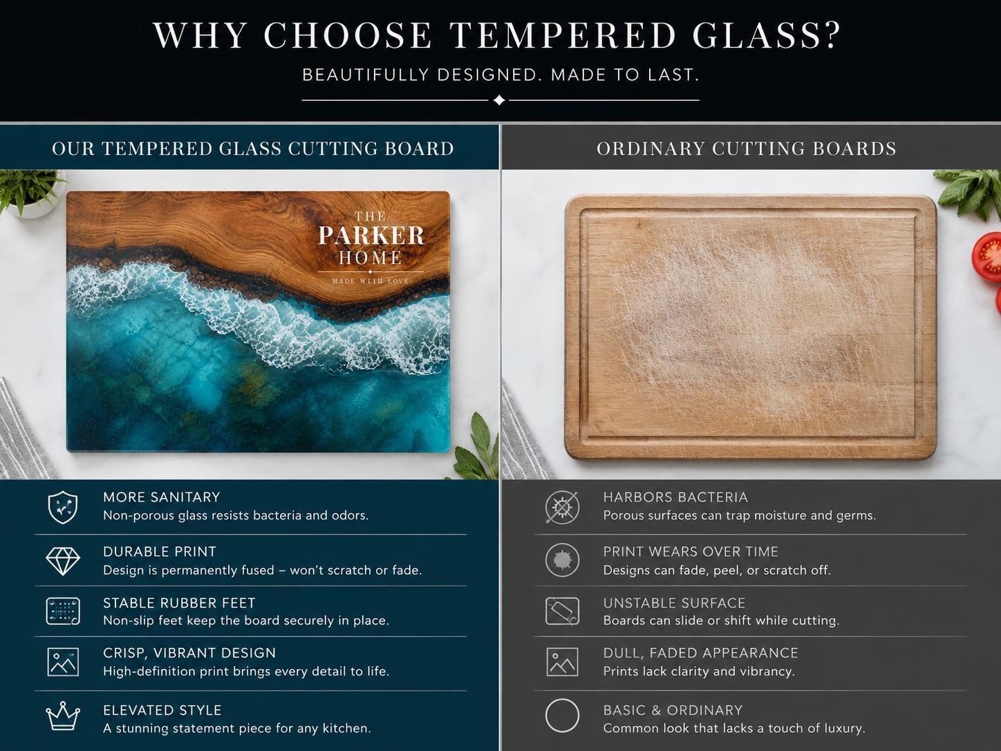 Custom Glass Cutting Board - Purple Geode Design with Couple Names
