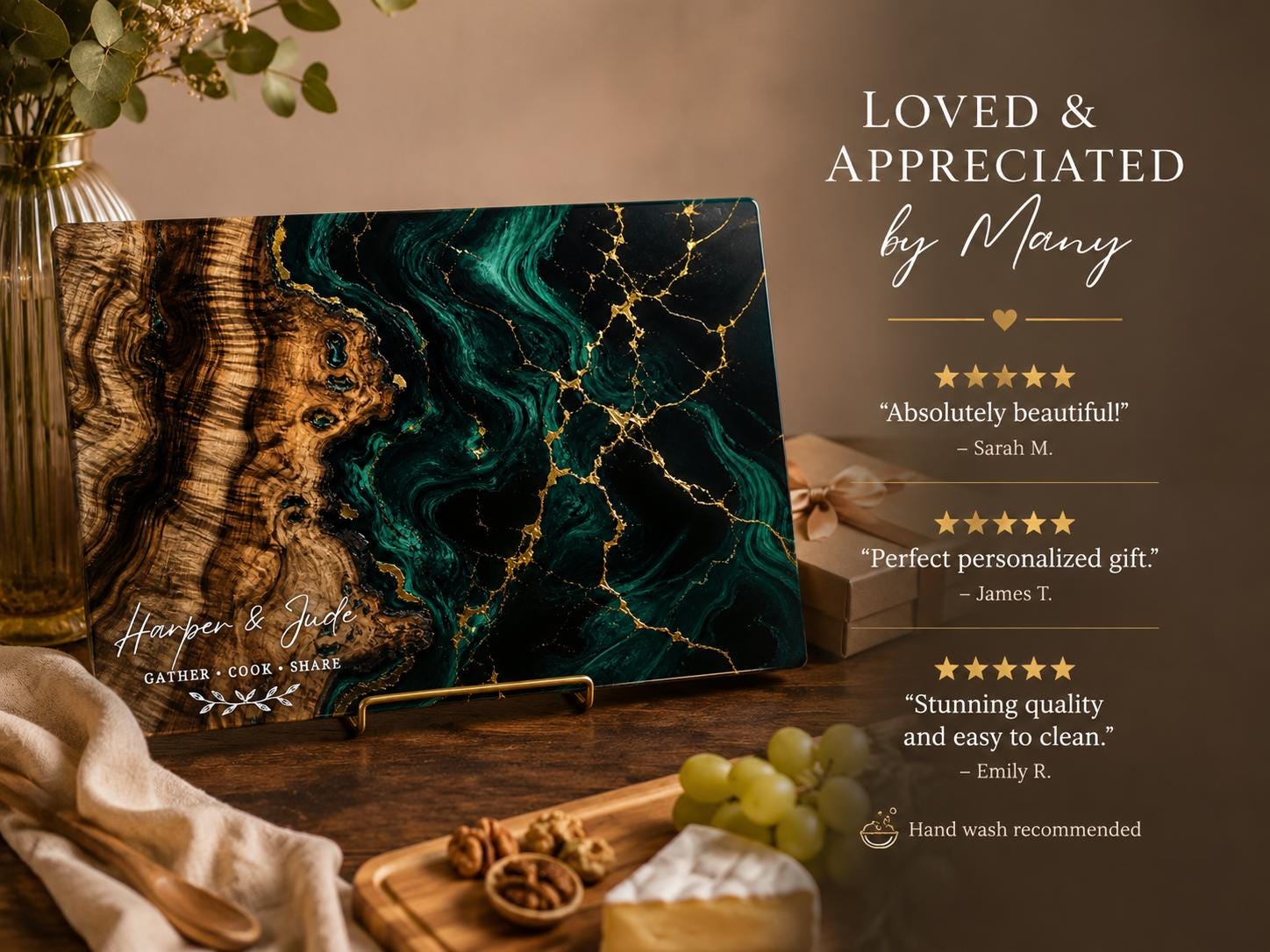 Personalized Cutting Board, Emerald Black Chopping Board, Custom Kitchen Gift