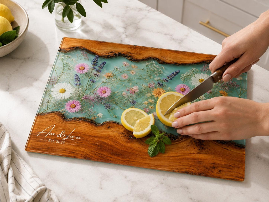 Botanical Cutting Board, Personalized Charcuterie Board, Wildflower Kitchen Gift
