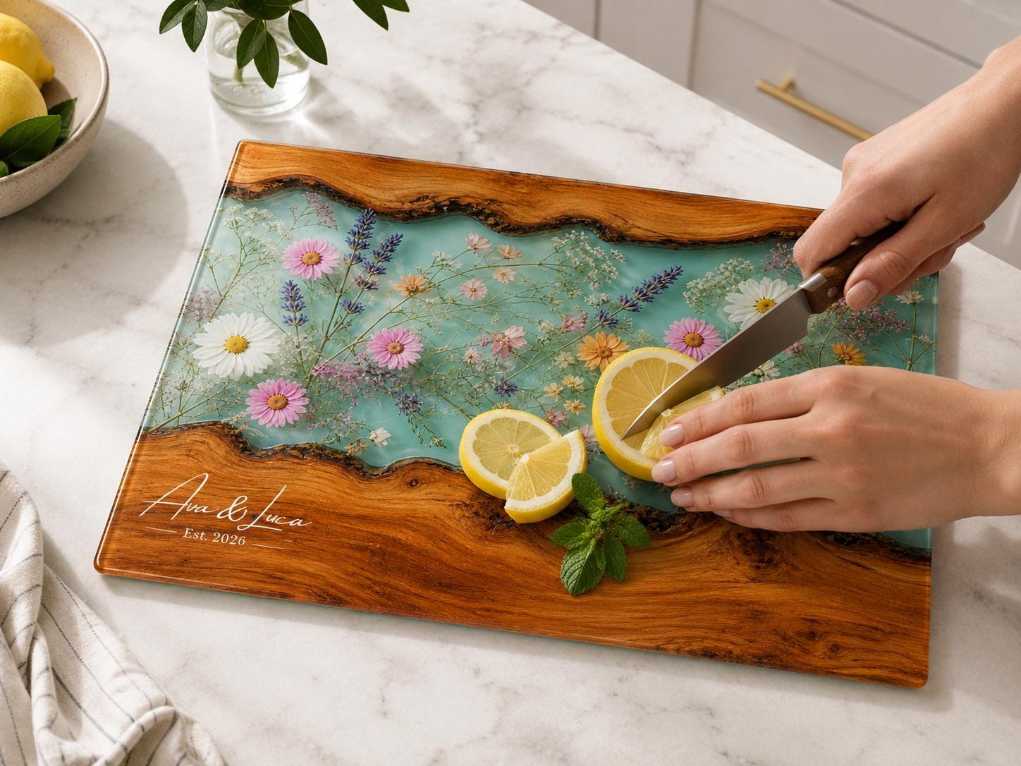 Botanical Cutting Board, Personalized Charcuterie Board, Wildflower Kitchen Gift