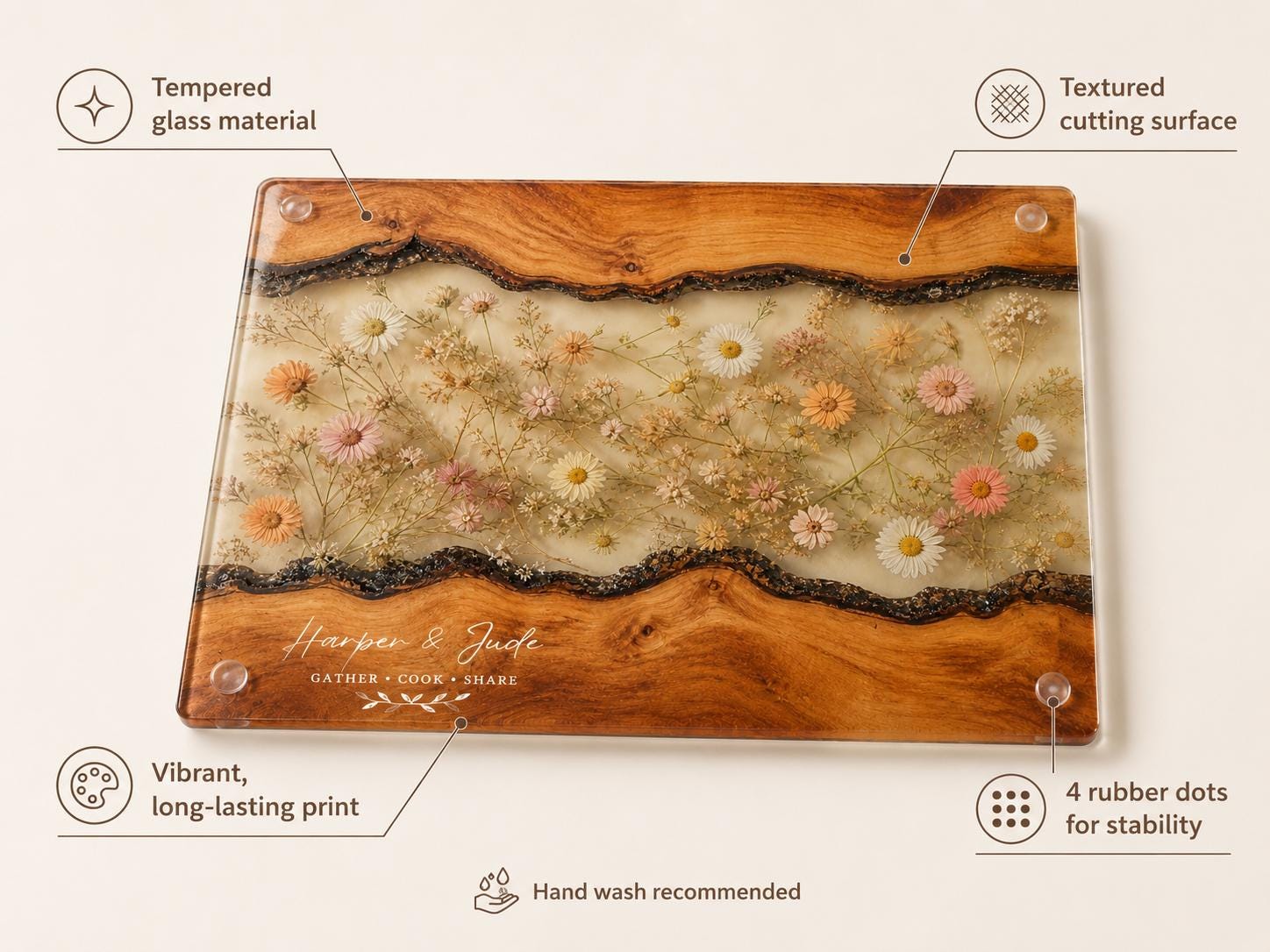 Couples Personalized Cutting Board, Blue Resin and Wood Grain (Custom Names)