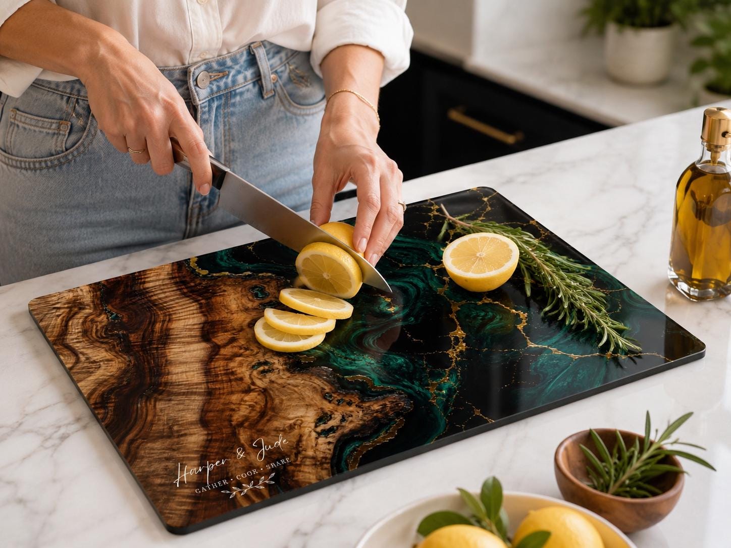 Personalized Cutting Board, Emerald Black Chopping Board, Custom Kitchen Gift