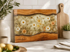 Personalized Floral Cutting Board, Neutral Daisy Glass Board, Custom Wedding Kitchen Gift