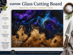 Custom Glass Cutting Board: Purple Geode Style - Personalized Names