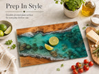 Personalized Glass Cutting Board: Blue Resin Look, Custom Names