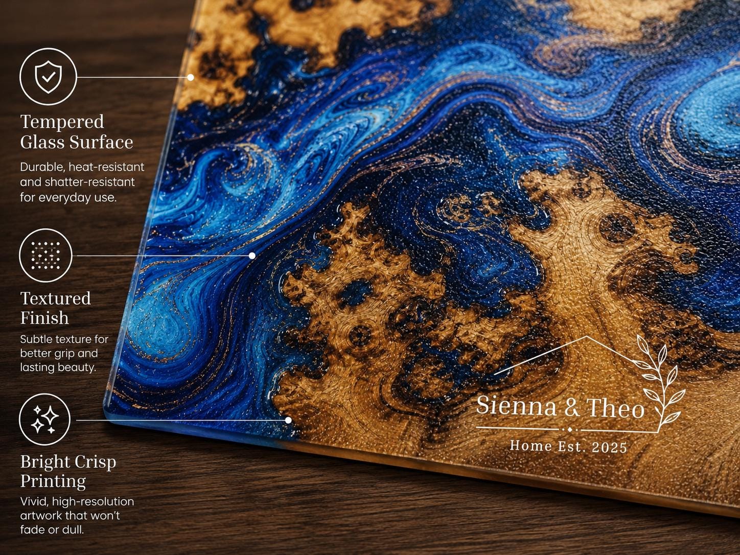 Glass Cutting Board: Personalized Purple Geode Art (Wedding or Housewarming)
