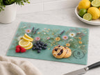 Personalized Glass Cutting Board: Blue Resin Look with Gold Accents