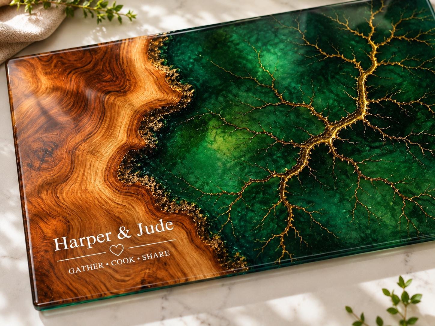 Custom Glass Cutting Board: Blue Resin Style (Two Sizes Available)