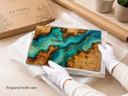 Custom Serving Board, Teal Gold Charcuterie Board, Personalized Kitchen Gift for Couple